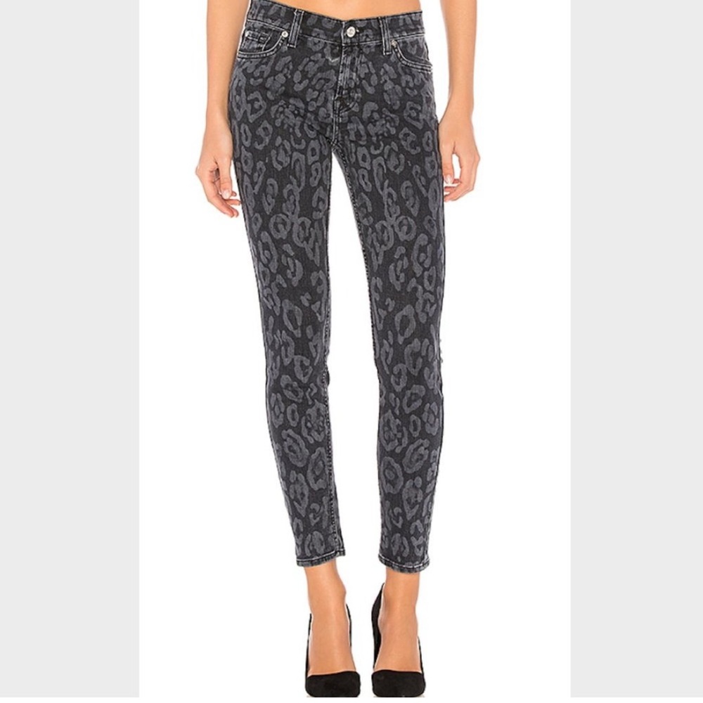 7 For All Mankind The Ankle Skinny Cheetah Jeans Size 26 Black Gray Skinny Jeans